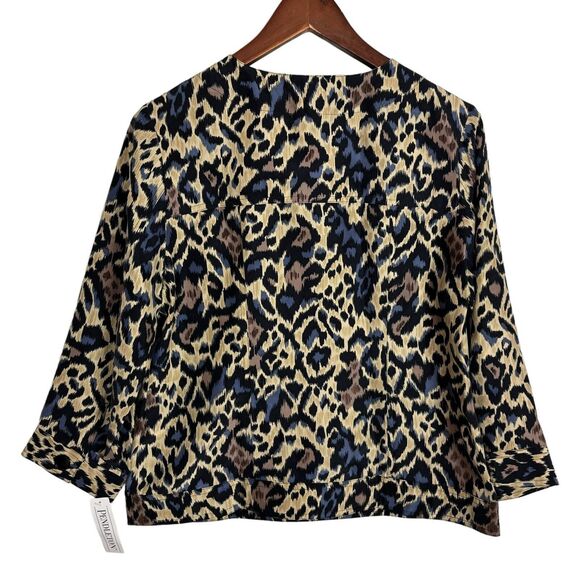 NWT Pendleton Silk Blue Tan Animal Print Light Blazer Top Women's Petite Medium - Picture 5 of 7